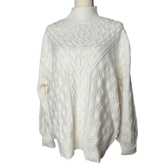 NEW Talbots Cableknit Women's Mock Neck Sweater in Ivory Size XL - Picture 1 of 6